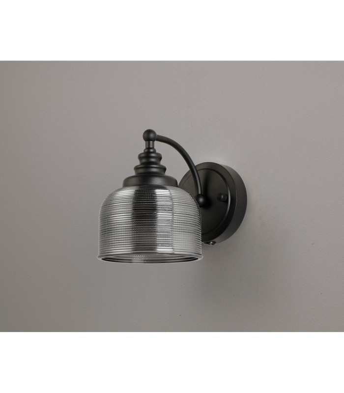 DeRuyter Switched Wall Light 1 Light E27 Satin Black/Smoke Glass-7