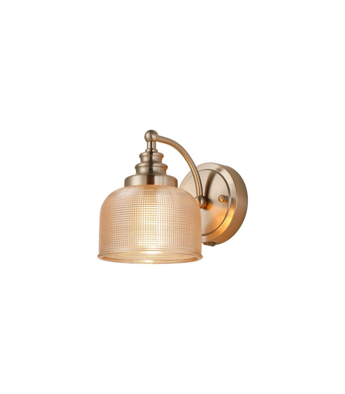 DeRuyter Switched Wall Light 1 Light E27 Satin Nickel/Amber Glass-1