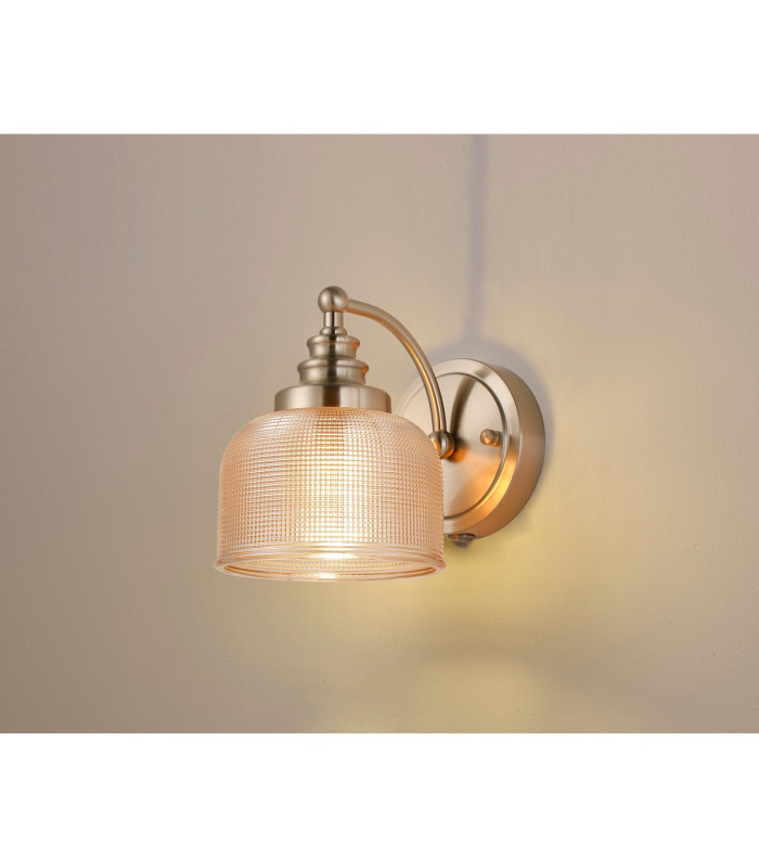 DeRuyter Switched Wall Light 1 Light E27 Satin Nickel/Amber Glass-3