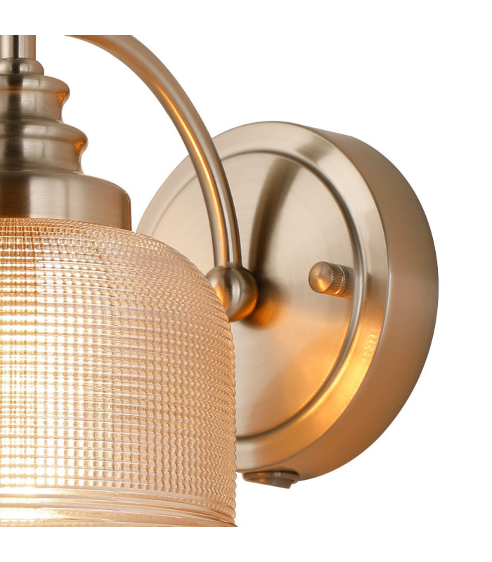 DeRuyter Switched Wall Light 1 Light E27 Satin Nickel/Amber Glass-6
