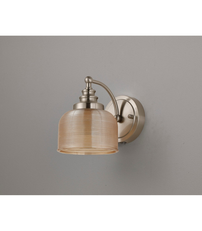 DeRuyter Switched Wall Light 1 Light E27 Satin Nickel/Amber Glass-7