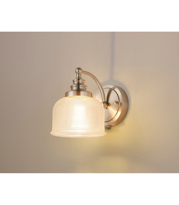 DeRuyter Switched Wall Light 1 Light E27 Satin Nickel/Clear Glass-3