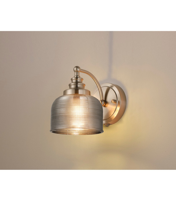 DeRuyter Switched Wall Light 1 Light E27 Satin Nickel/Smoke Glass-3