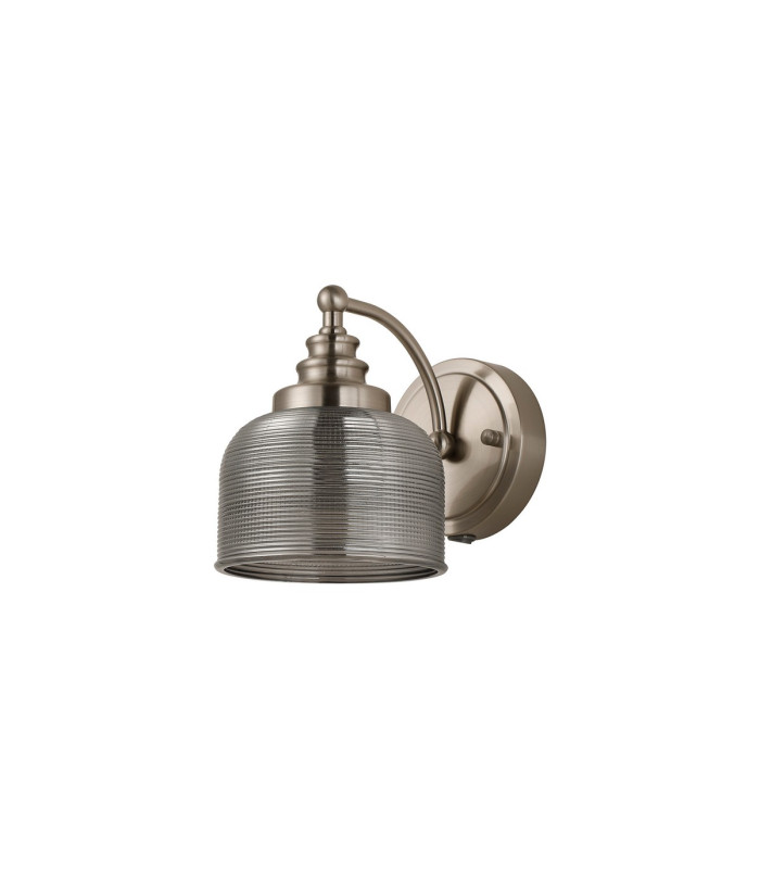 DeRuyter Switched Wall Light 1 Light E27 Satin Nickel/Smoke Glass-4