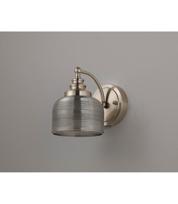DeRuyter Switched Wall Light 1 Light E27 Satin Nickel/Smoke Glass-7