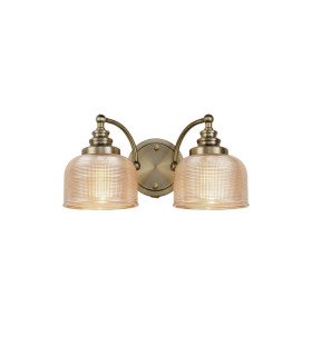 DeRuyter Switched Double Wall Light 2 Light E27 Antique Brass/Amber Glass-1