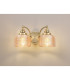 DeRuyter Switched Double Wall Light 2 Light E27 Antique Brass/Amber Glass-3