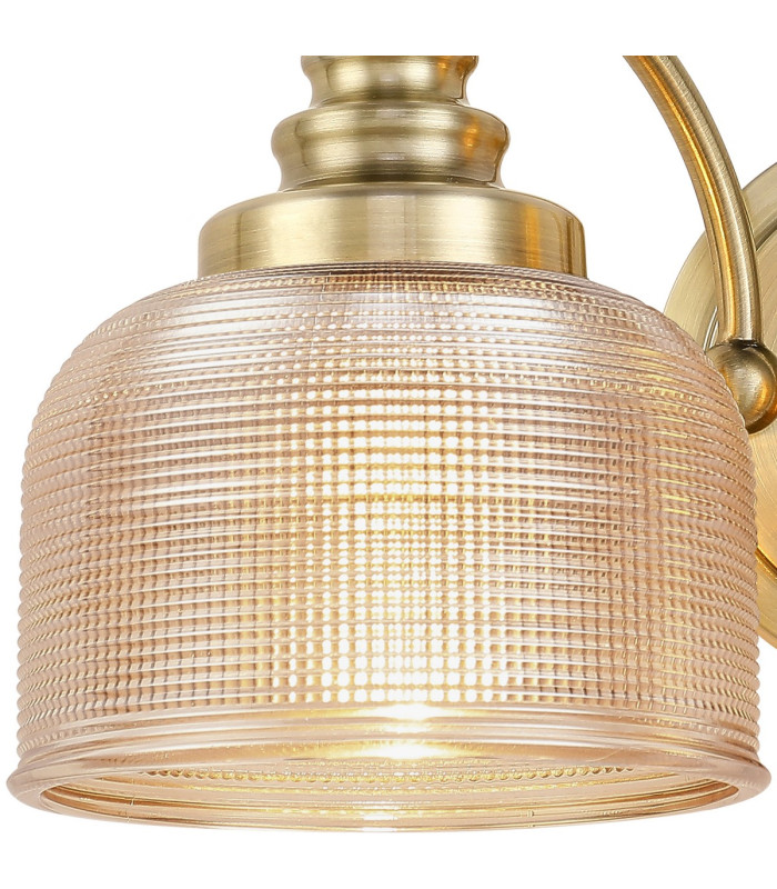 DeRuyter Switched Double Wall Light 2 Light E27 Antique Brass/Amber Glass-5