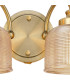 DeRuyter Switched Double Wall Light 2 Light E27 Antique Brass/Amber Glass-6