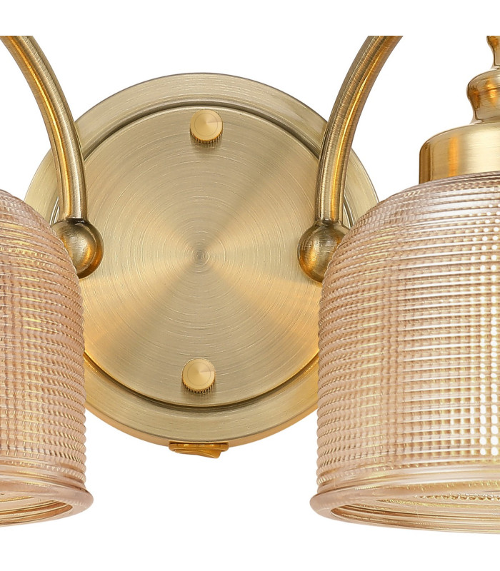 DeRuyter Switched Double Wall Light 2 Light E27 Antique Brass/Amber Glass-6