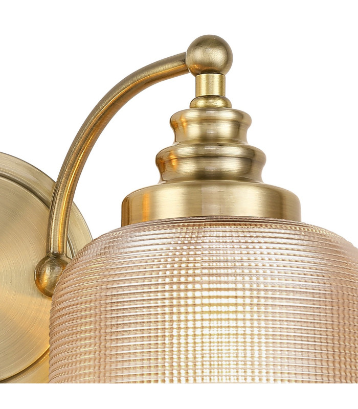 DeRuyter Switched Double Wall Light 2 Light E27 Antique Brass/Amber Glass-7