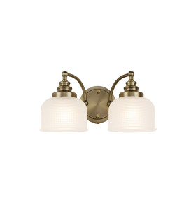 DeRuyter Switched Double Wall Light 2 Light E27 Antique Brass/Frosted Glass-1