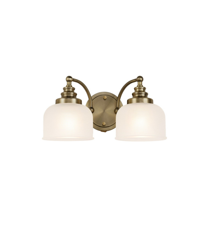 DeRuyter Switched Double Wall Light 2 Light E27 Antique Brass/Frosted Glass-1