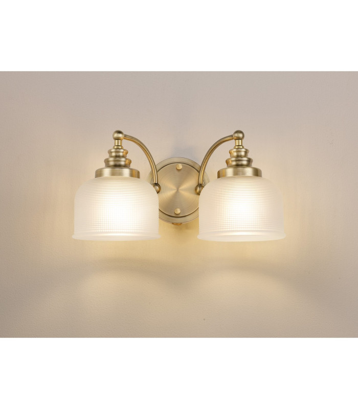 DeRuyter Switched Double Wall Light 2 Light E27 Antique Brass/Frosted Glass-3
