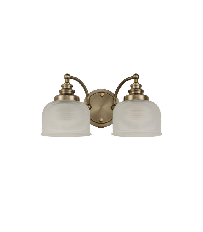 DeRuyter Switched Double Wall Light 2 Light E27 Antique Brass/Frosted Glass-4