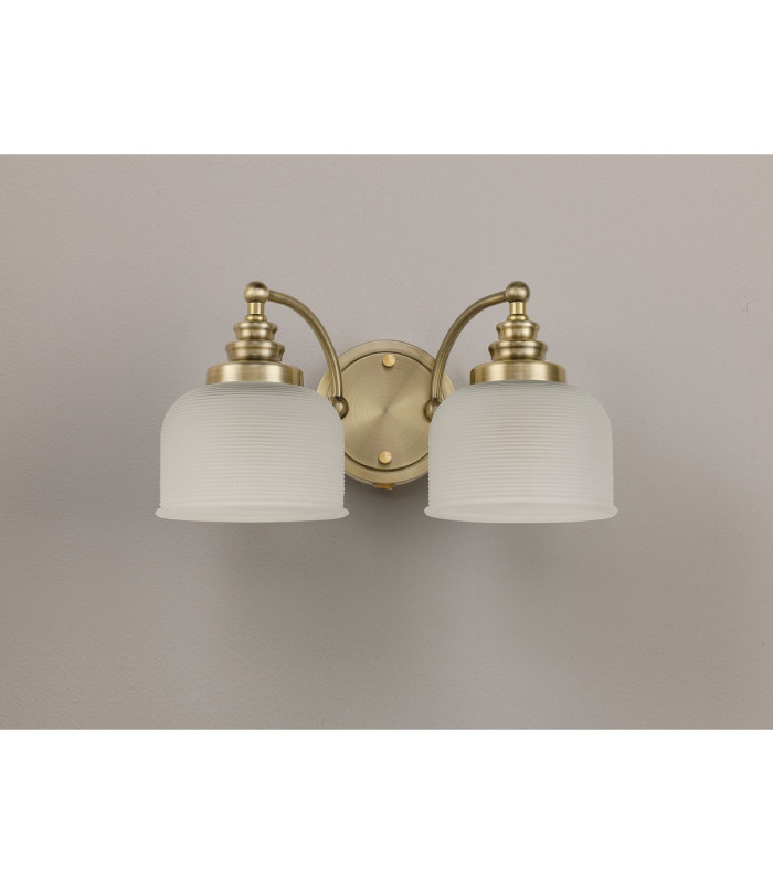 DeRuyter Switched Double Wall Light 2 Light E27 Antique Brass/Frosted Glass-8