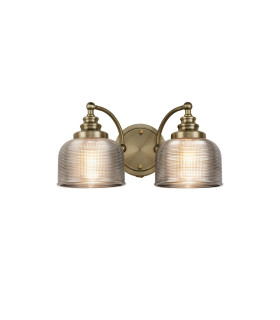 DeRuyter Switched Double Wall Light 2 Light E27 Antique Brass/Smoke Glass-1