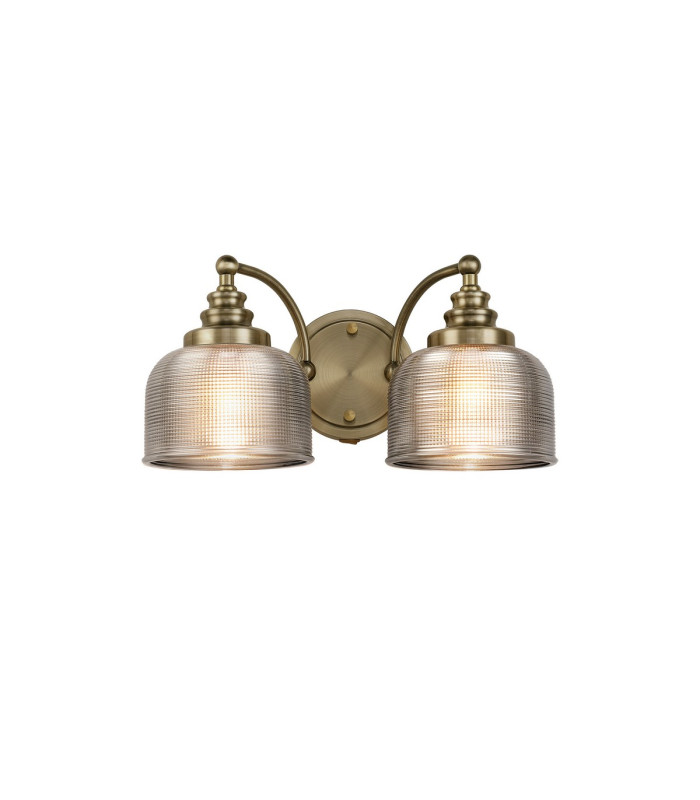 DeRuyter Switched Double Wall Light 2 Light E27 Antique Brass/Smoke Glass-1