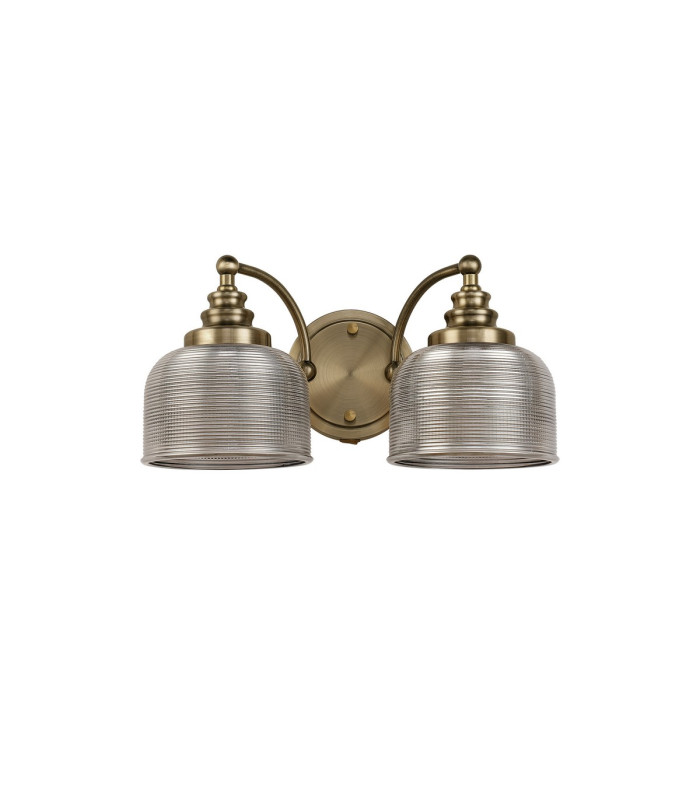 DeRuyter Switched Double Wall Light 2 Light E27 Antique Brass/Smoke Glass-4
