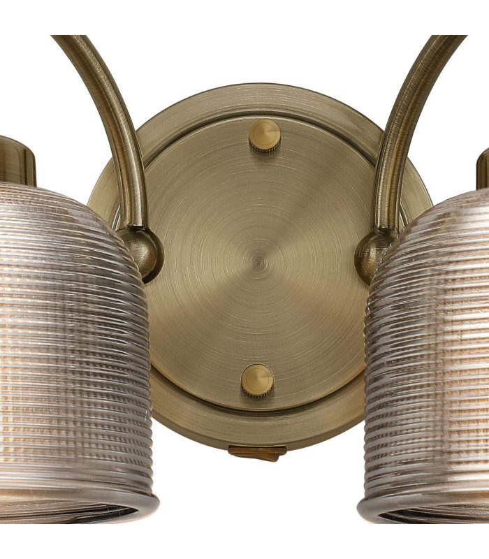 DeRuyter Switched Double Wall Light 2 Light E27 Antique Brass/Smoke Glass-6
