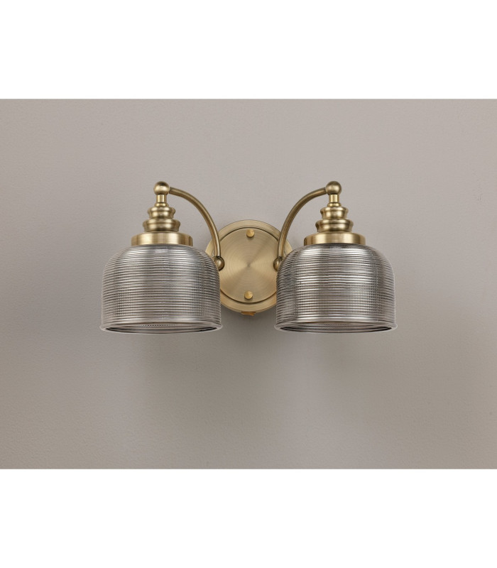 DeRuyter Switched Double Wall Light 2 Light E27 Antique Brass/Smoke Glass-8