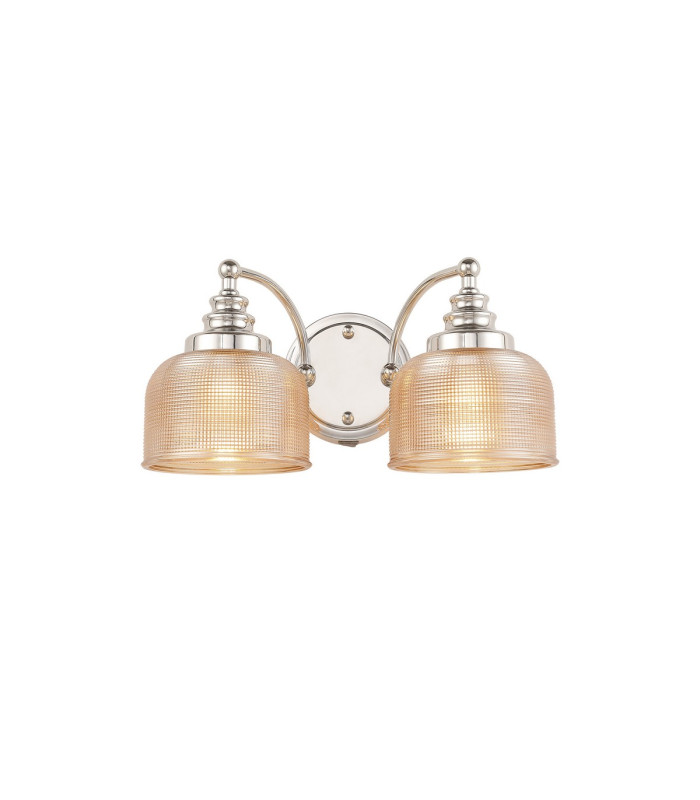 DeRuyter Switched Double Wall Light 2 Light E27 Polished Nickel/Amber Glass-1