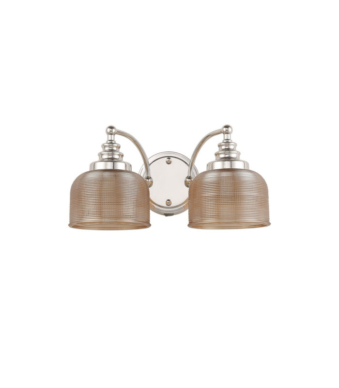 DeRuyter Switched Double Wall Light 2 Light E27 Polished Nickel/Amber Glass-4
