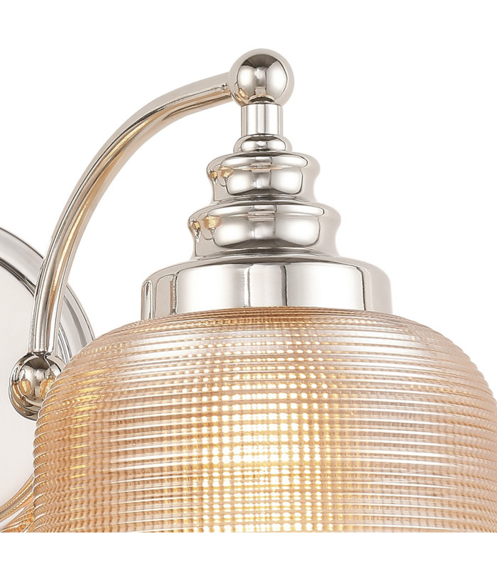 DeRuyter Switched Double Wall Light 2 Light E27 Polished Nickel/Amber Glass-7