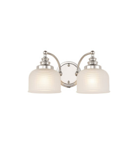 DeRuyter Switched Double Wall Light 2 Light E27 Polished Nickel/Frosted Glass-1