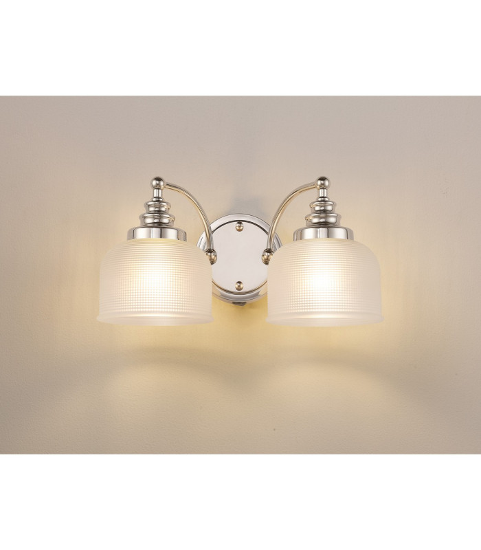 DeRuyter Switched Double Wall Light 2 Light E27 Polished Nickel/Frosted Glass-3