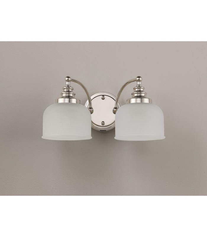DeRuyter Switched Double Wall Light 2 Light E27 Polished Nickel/Frosted Glass-8