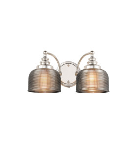 DeRuyter Switched Double Wall Light 2 Light E27 Polished Nickel/Smoke Glass-1