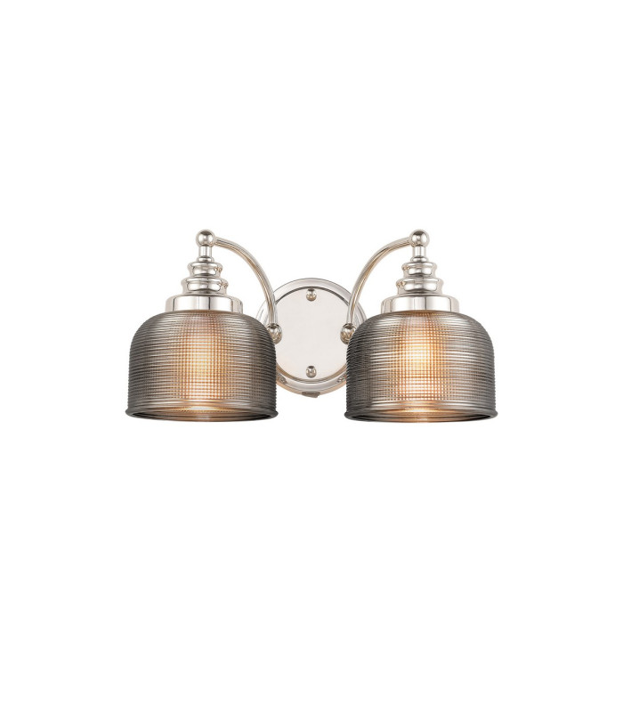 DeRuyter Switched Double Wall Light 2 Light E27 Polished Nickel/Smoke Glass-1