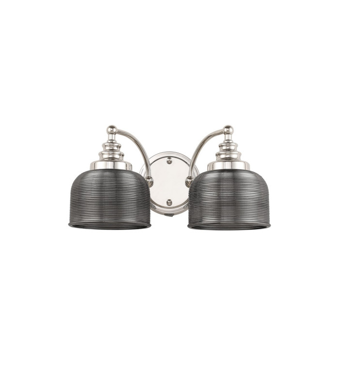 DeRuyter Switched Double Wall Light 2 Light E27 Polished Nickel/Smoke Glass-4