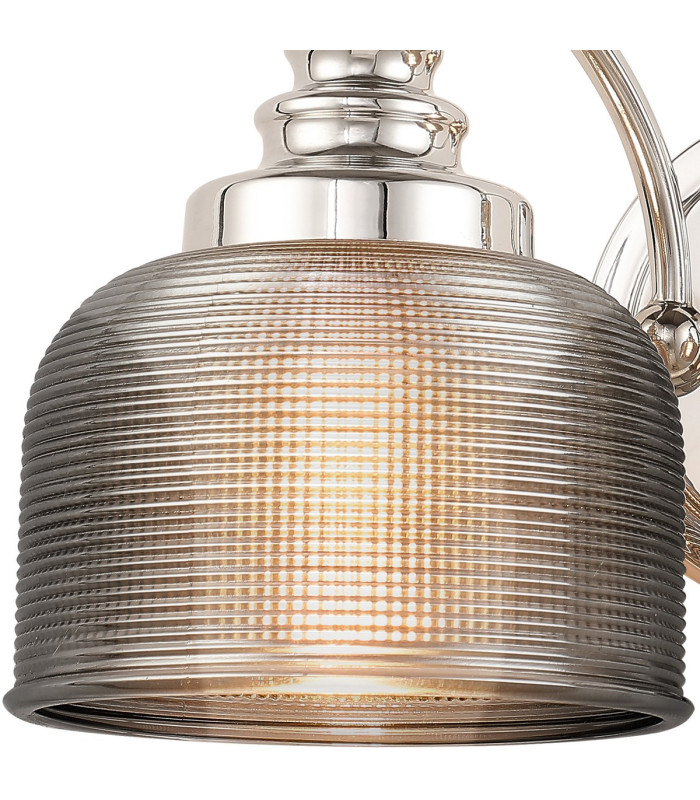 DeRuyter Switched Double Wall Light 2 Light E27 Polished Nickel/Smoke Glass-5