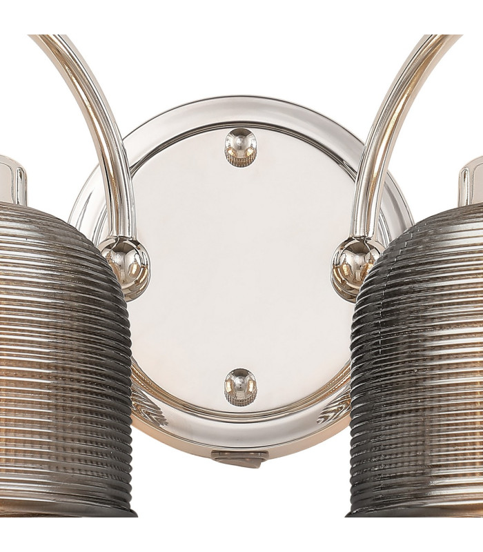 DeRuyter Switched Double Wall Light 2 Light E27 Polished Nickel/Smoke Glass-6