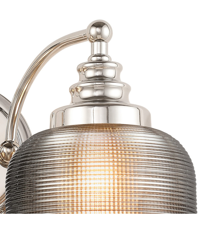 DeRuyter Switched Double Wall Light 2 Light E27 Polished Nickel/Smoke Glass-7