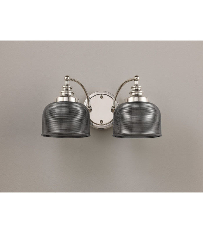 DeRuyter Switched Double Wall Light 2 Light E27 Polished Nickel/Smoke Glass-8