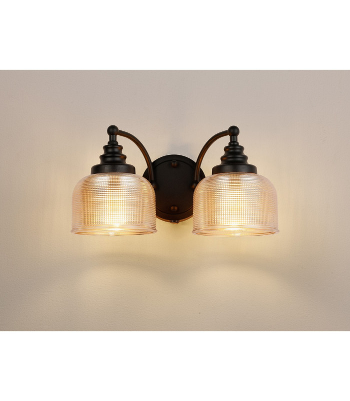 DeRuyter Switched Double Wall Light 2 Light E27 Satin Black/Amber Glass-3
