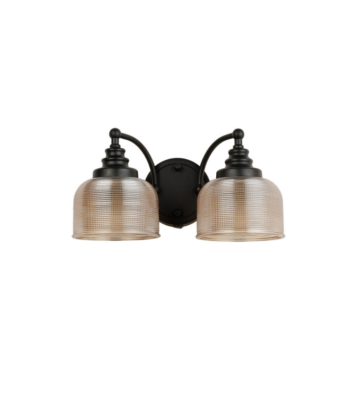 DeRuyter Switched Double Wall Light 2 Light E27 Satin Black/Amber Glass-4