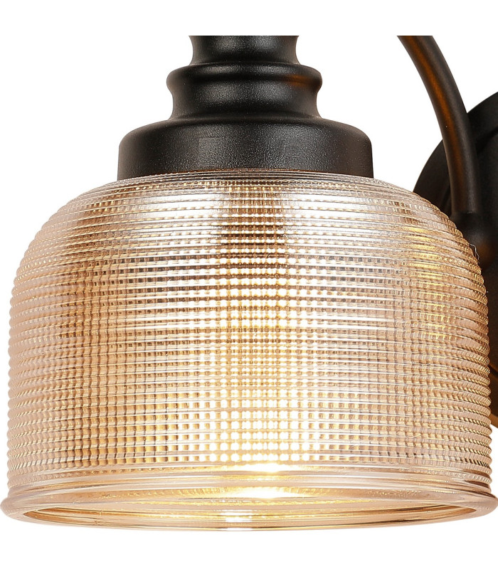 DeRuyter Switched Double Wall Light 2 Light E27 Satin Black/Amber Glass-5