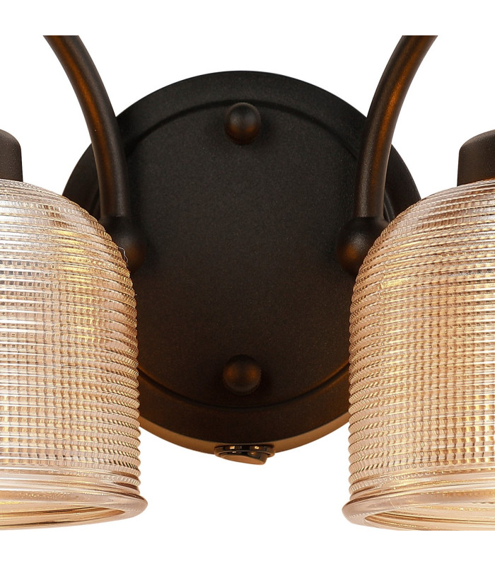 DeRuyter Switched Double Wall Light 2 Light E27 Satin Black/Amber Glass-6