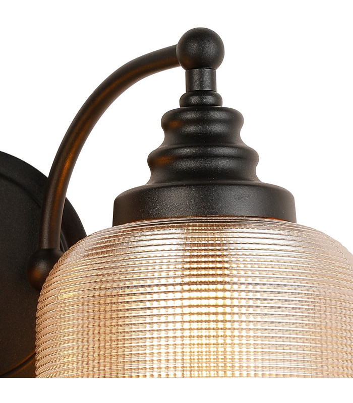 DeRuyter Switched Double Wall Light 2 Light E27 Satin Black/Amber Glass-7