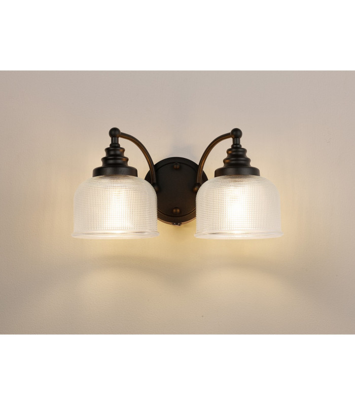 DeRuyter Switched Double Wall Light 2 Light E27 Satin Black/Clear Glass-3