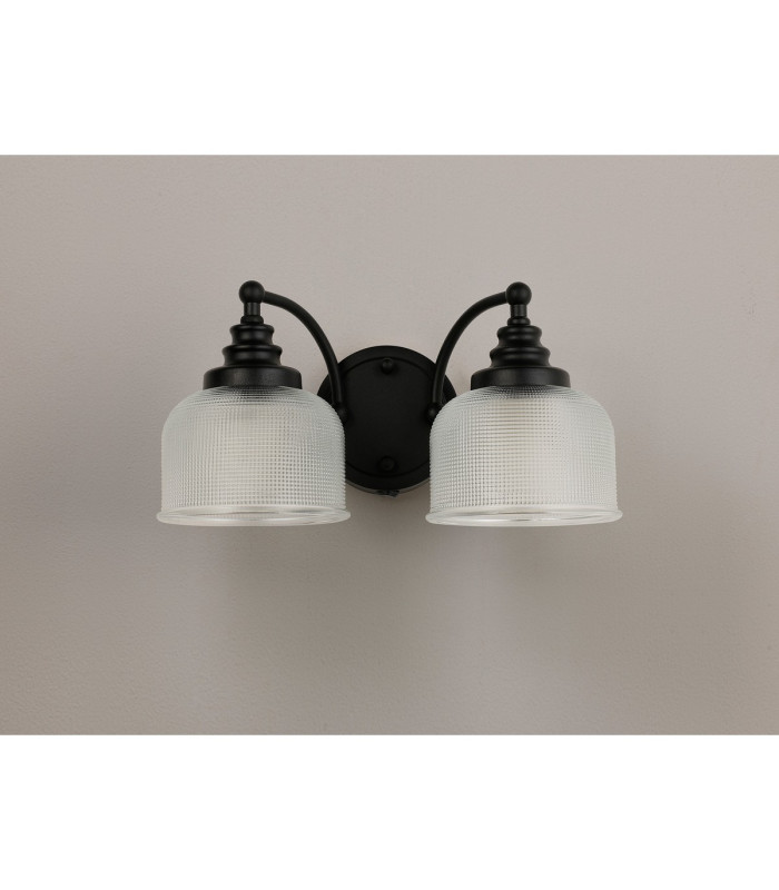 DeRuyter Switched Double Wall Light 2 Light E27 Satin Black/Clear Glass-8