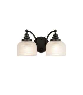 DeRuyter Switched Double Wall Light 2 Light E27 Satin Black/Frosted Glass-1