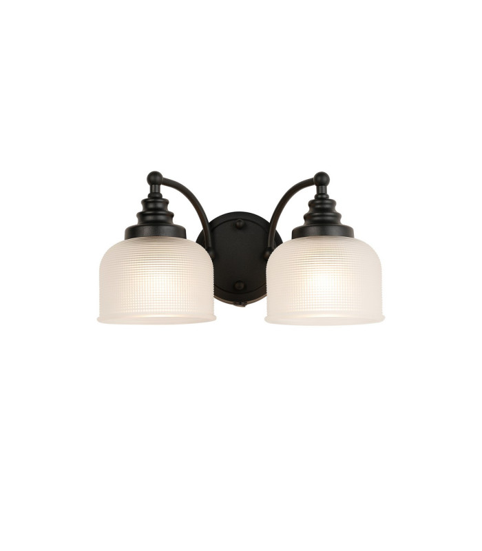 DeRuyter Switched Double Wall Light 2 Light E27 Satin Black/Frosted Glass-1