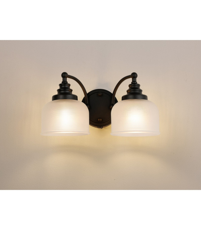 DeRuyter Switched Double Wall Light 2 Light E27 Satin Black/Frosted Glass-3