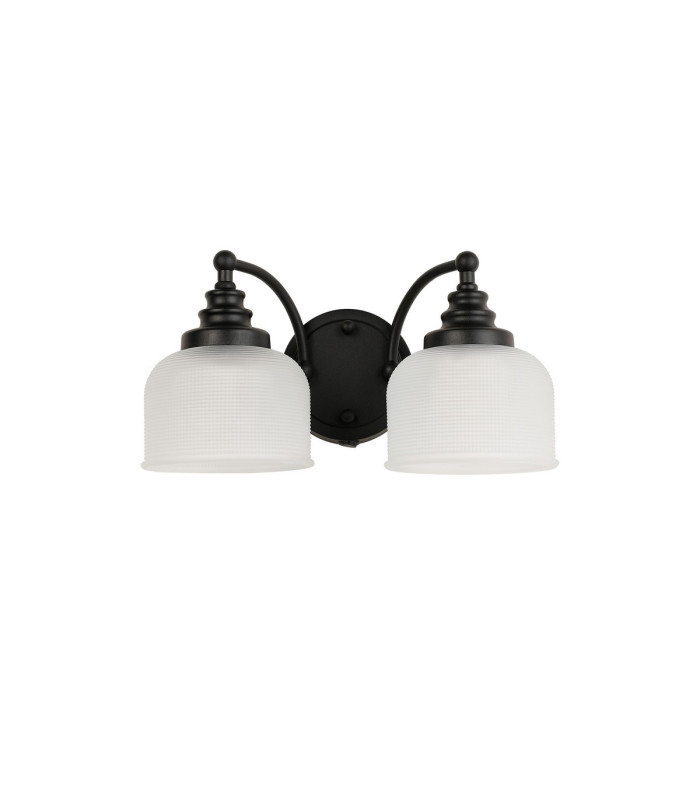 DeRuyter Switched Double Wall Light 2 Light E27 Satin Black/Frosted Glass-4