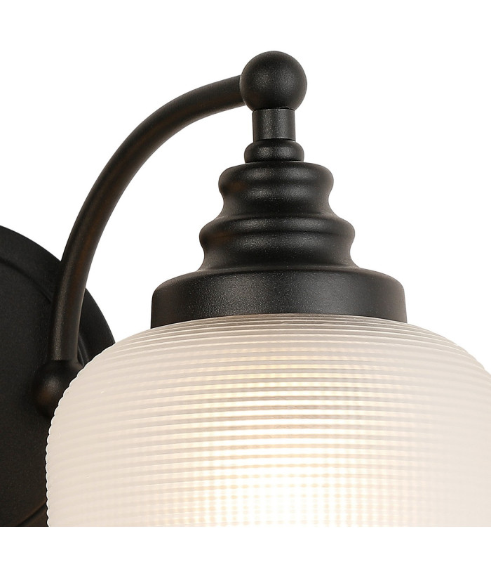 DeRuyter Switched Double Wall Light 2 Light E27 Satin Black/Frosted Glass-7